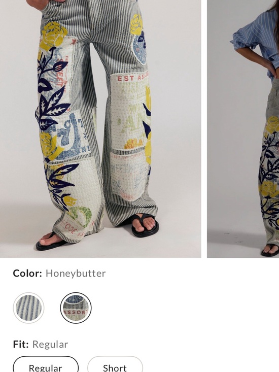 Free People Denim - Free People Honeybutter Striped Wide Leg Jeans with Yellow & Navy Floral Print